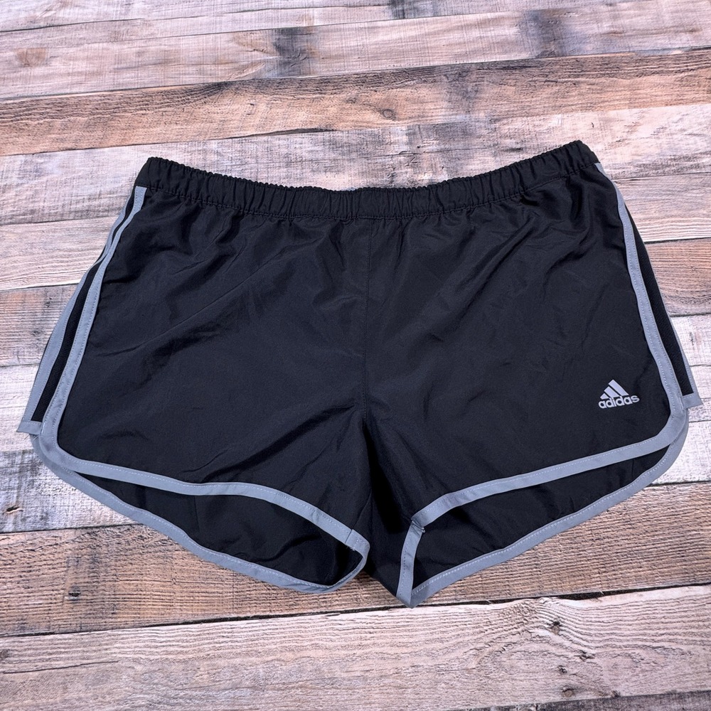 Adidas Women's Shorts Climalite Running Black Large 3-Stripe Athletic Workout